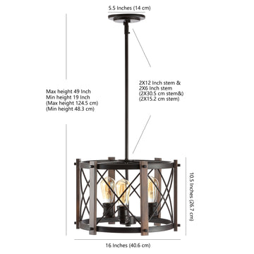 Ferme 16" Adjustable Iron Rustic Farmhouse LED Pendant - JONATHAN Y